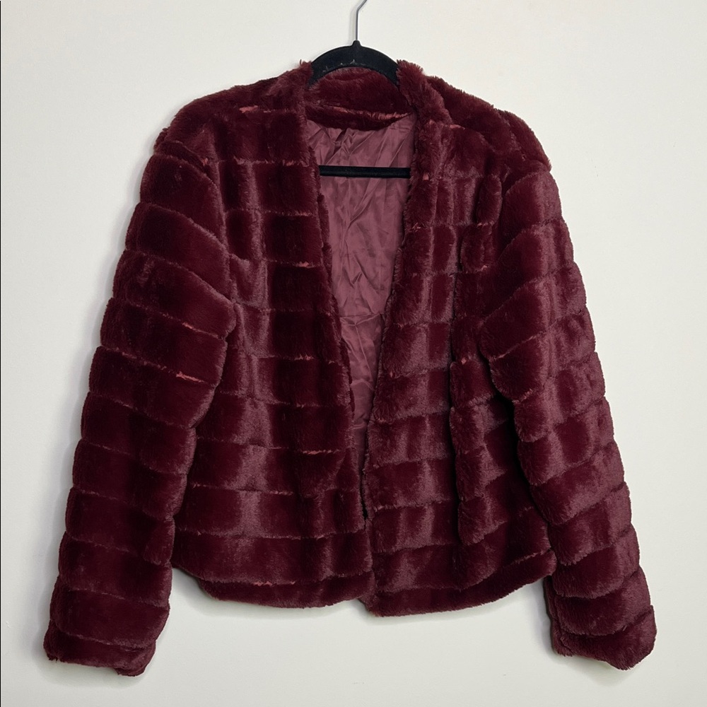 Women's Burgundy Faux Fur Jacket